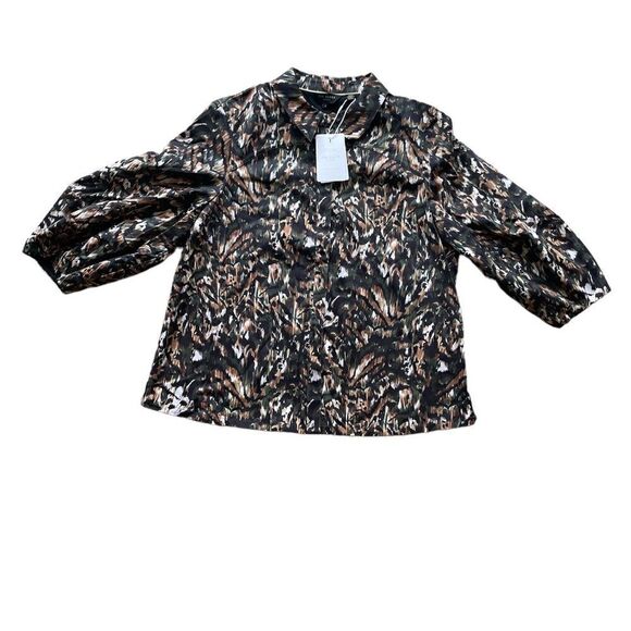 Ted Baker Evrett Lantern Sleeve Shirt Khaki Size 4 - US 12 - Picture 4 of 12